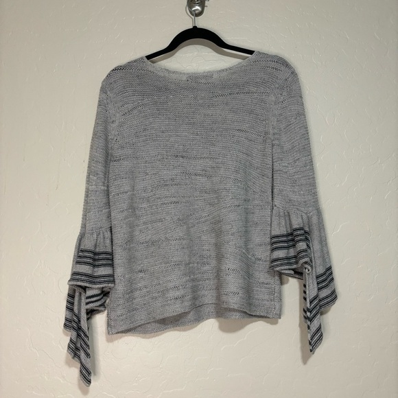 NIC+ZOE Gray Linen Long Striped Ruffle Bell Sleeve Pullover Sweater Size 2P - Picture 8 of 11